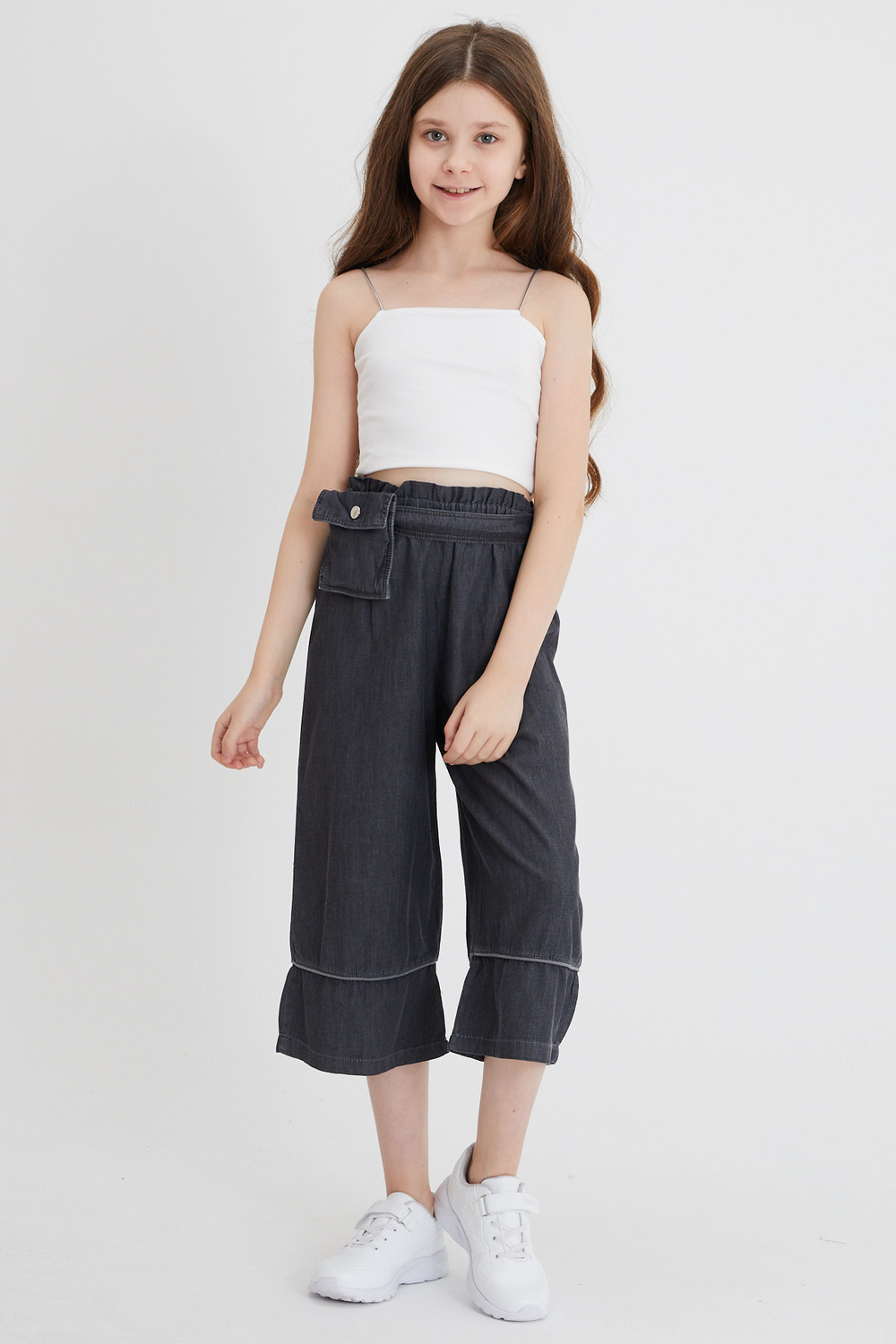 ÇİKOBY GRİ ASKILI BLUZ+ÇANTALI SİYAH PANTALON KIZ ÇOCUK KOMBİN