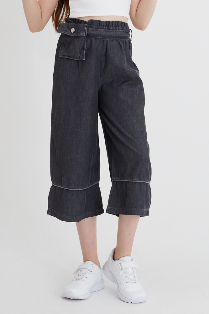 ÇİKOBY GRİ ASKILI BLUZ+ÇANTALI SİYAH PANTALON KIZ ÇOCUK KOMBİN - Thumbnail