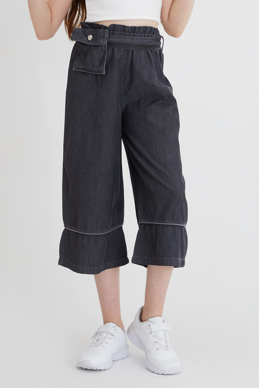 ÇİKOBY GRİ ASKILI BLUZ+ÇANTALI SİYAH PANTALON KIZ ÇOCUK KOMBİN