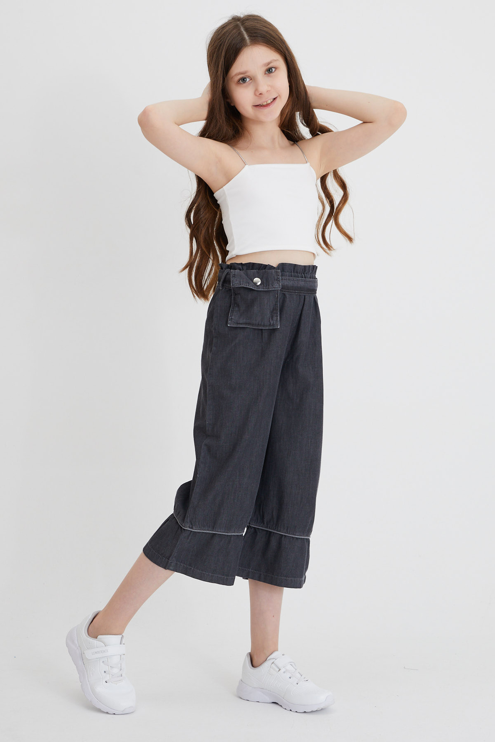 ÇİKOBY GRİ ASKILI BLUZ+ÇANTALI SİYAH PANTALON KIZ ÇOCUK KOMBİN